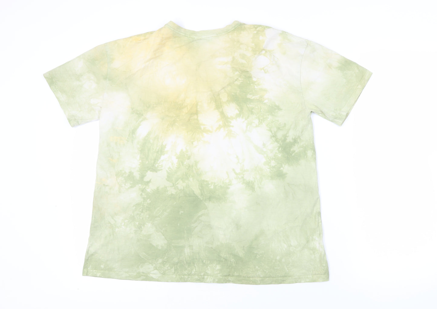 Zara Womens Green Geometric Cotton Basic T-Shirt Size M Crew Neck - Tie-Dye