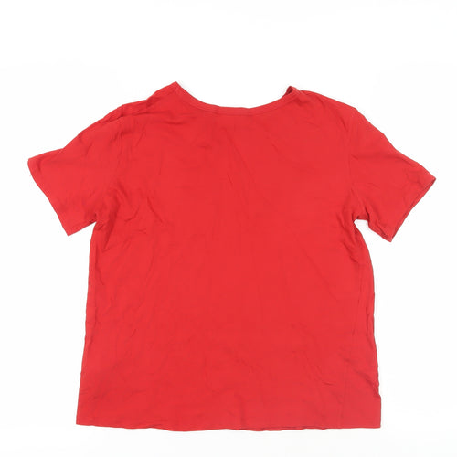 Zara Womens Red Cotton Basic T-Shirt Size S Crew Neck - Slogan