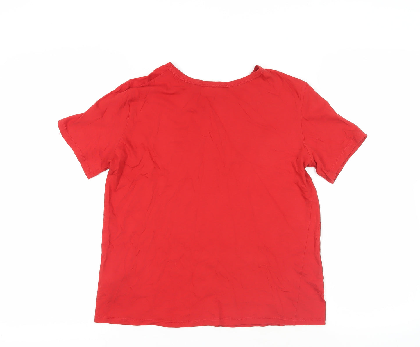 Zara Womens Red Cotton Basic T-Shirt Size S Crew Neck - Slogan