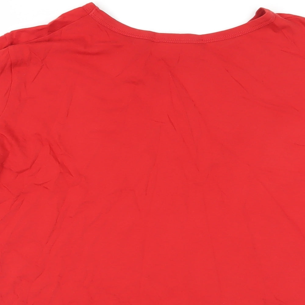 Zara Womens Red Cotton Basic T-Shirt Size S Crew Neck - Slogan