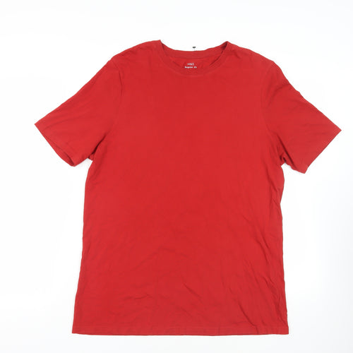 Marks and Spencer Mens Red Cotton T-Shirt Size L Crew Neck