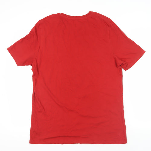 Marks and Spencer Mens Red Cotton T-Shirt Size L Crew Neck