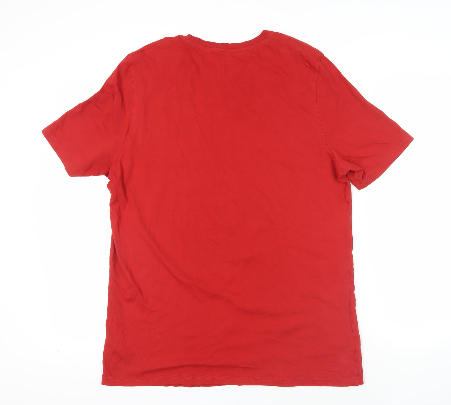 Marks and Spencer Mens Red Cotton T-Shirt Size L Crew Neck