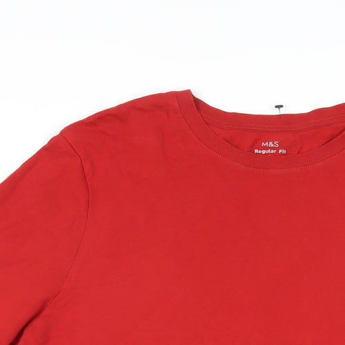 Marks and Spencer Mens Red Cotton T-Shirt Size L Crew Neck