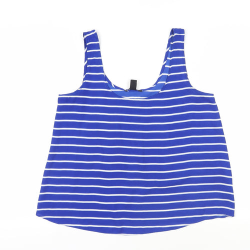 FOREVER 21 Womens Blue Striped Polyester Basic Tank Size M Scoop Neck