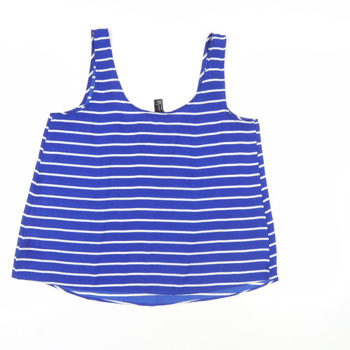 FOREVER 21 Womens Blue Striped Polyester Basic Tank Size M Scoop Neck