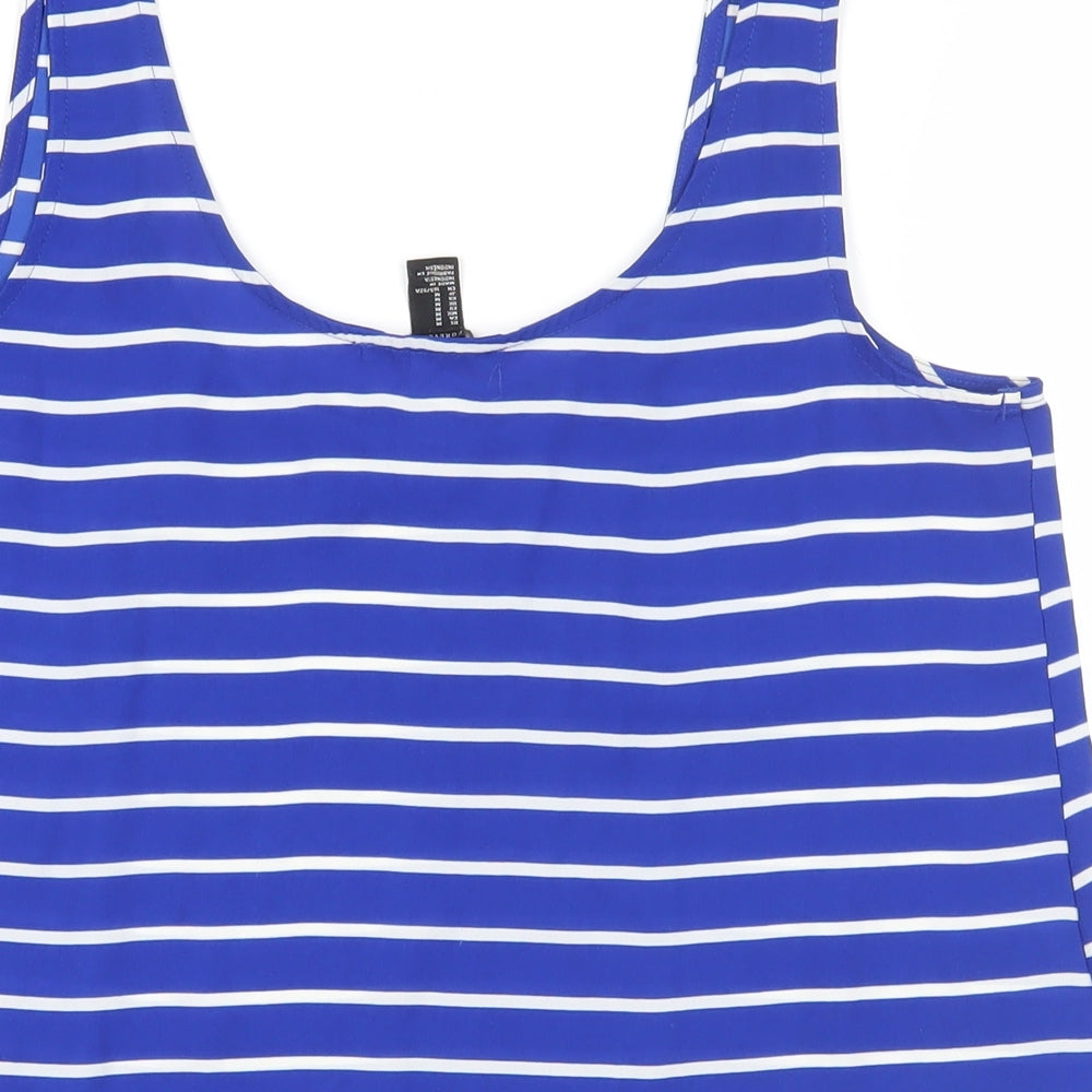 FOREVER 21 Womens Blue Striped Polyester Basic Tank Size M Scoop Neck