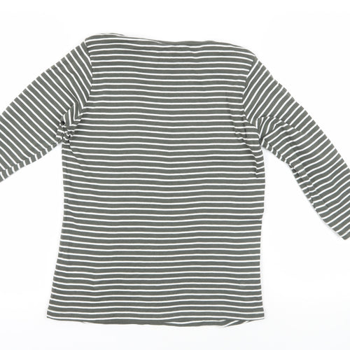 BHS Womens Green Striped Cotton Basic T-Shirt Size 16 Boat Neck