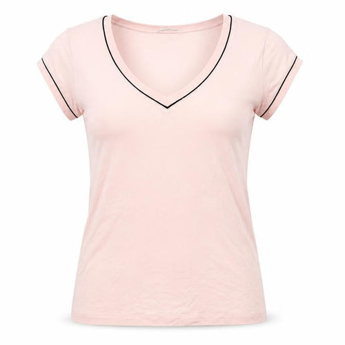 Marks and Spencer Womens Pink Viscose Basic T-Shirt Size 12 V-Neck - Contrasting Trim