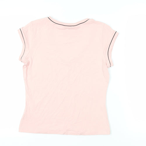 Marks and Spencer Womens Pink Viscose Basic T-Shirt Size 12 V-Neck - Contrasting Trim