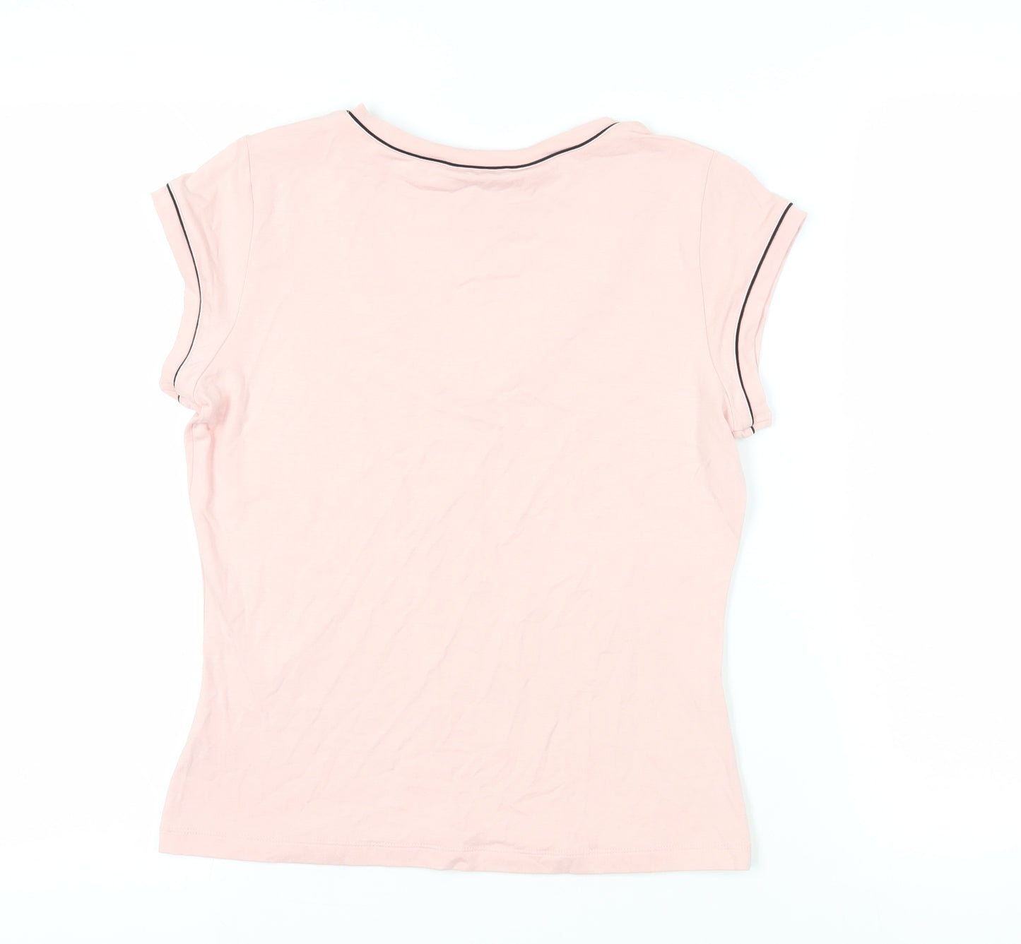 Marks and Spencer Womens Pink Viscose Basic T-Shirt Size 12 V-Neck - Contrasting Trim