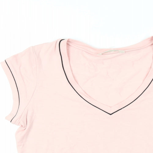 Marks and Spencer Womens Pink Viscose Basic T-Shirt Size 12 V-Neck - Contrasting Trim