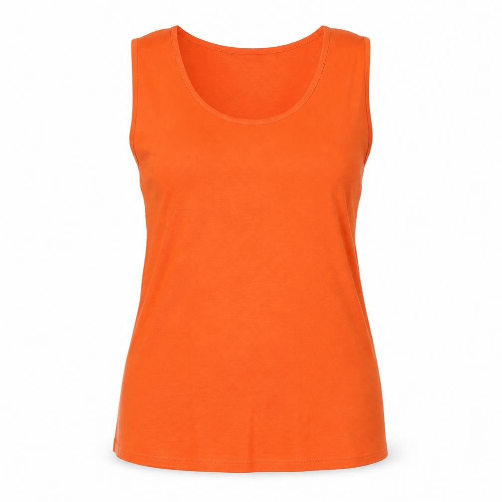 Front view of First Avenue women’s orange viscose basic tank, size UK 16, scoop neck
