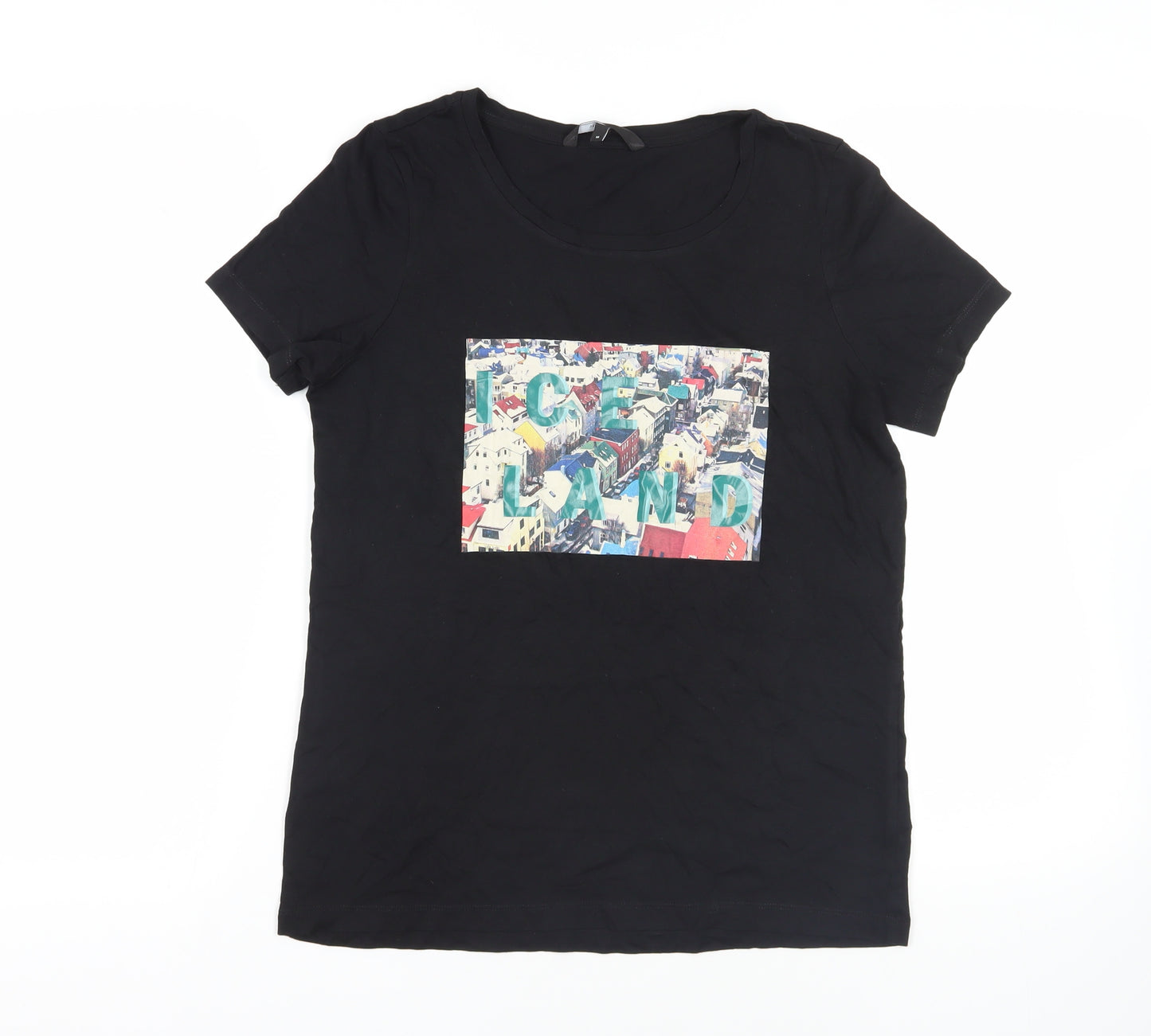VERO MODA Womens Black Cotton Basic T-Shirt Size M Round Neck - Iceland