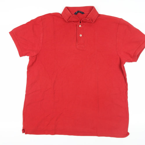 Marks and Spencer Mens Red Cotton Polo Size L Collared Button