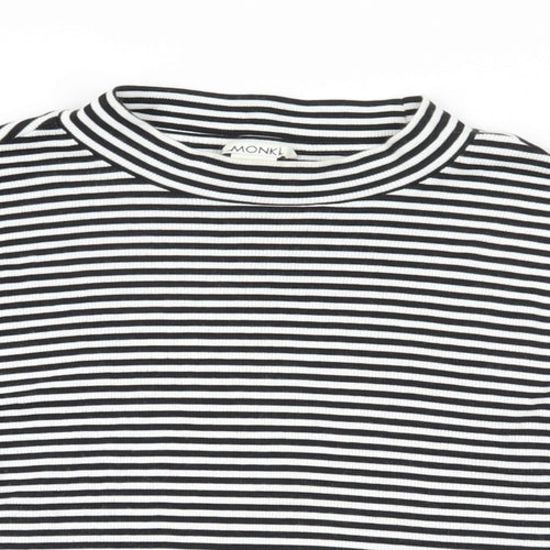 Monki Womens Black Striped Cotton Basic T-Shirt Size L Mock Neck