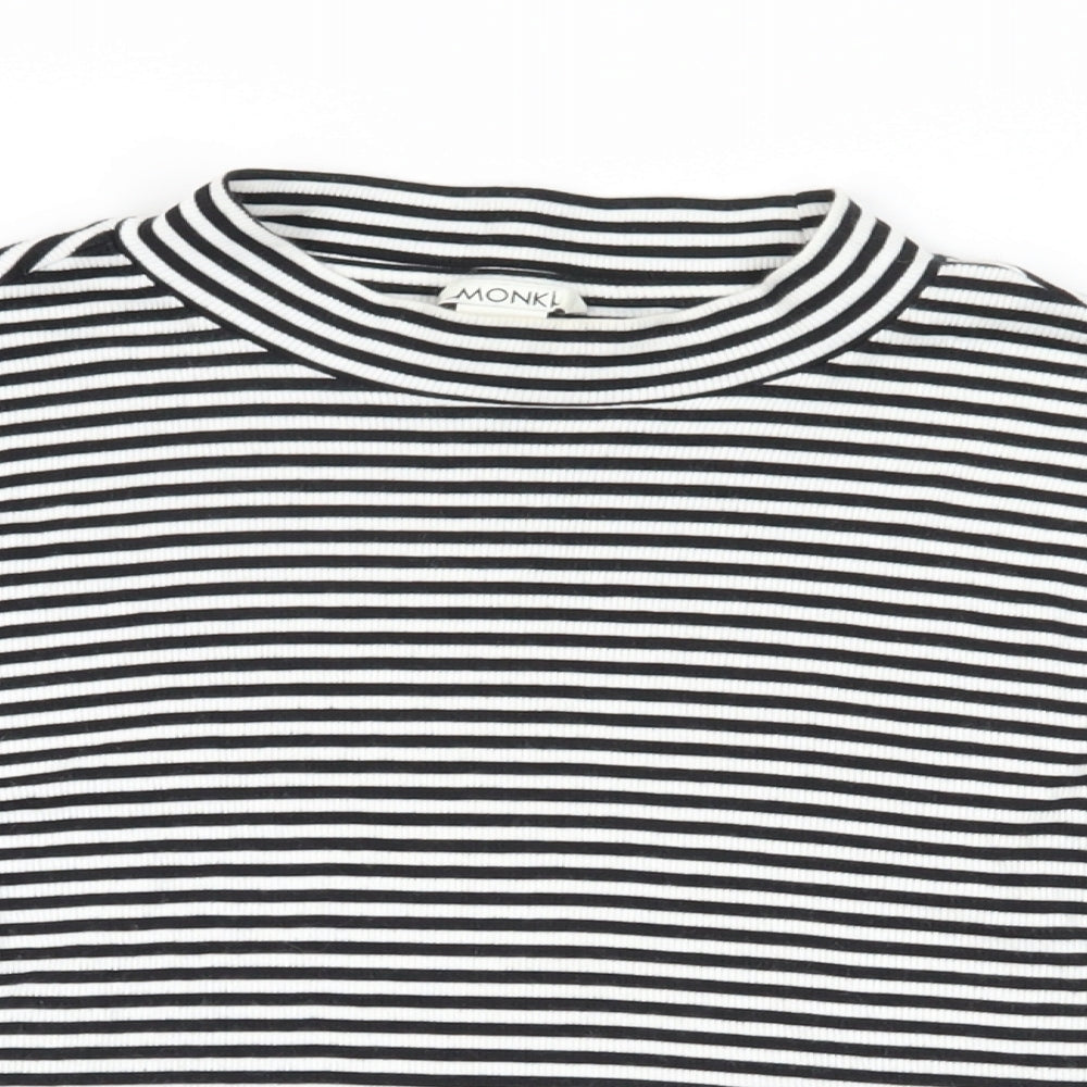 Monki Womens Black Striped Cotton Basic T-Shirt Size L Mock Neck