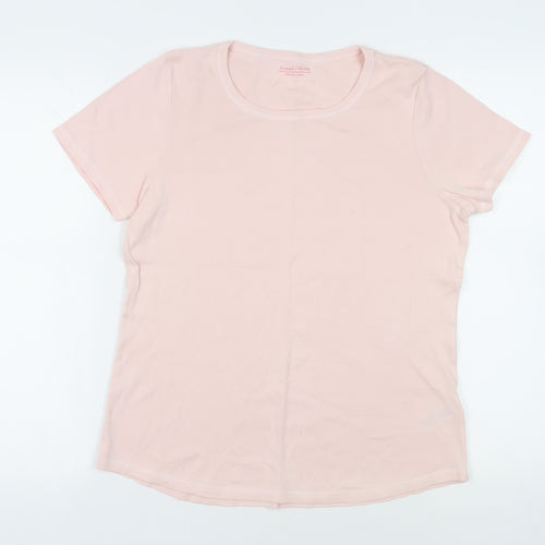 Marks and Spencer Womens Pink Cotton Basic T-Shirt Size 16 Crew Neck