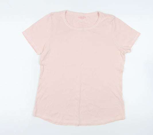 Marks and Spencer Womens Pink Cotton Basic T-Shirt Size 16 Crew Neck