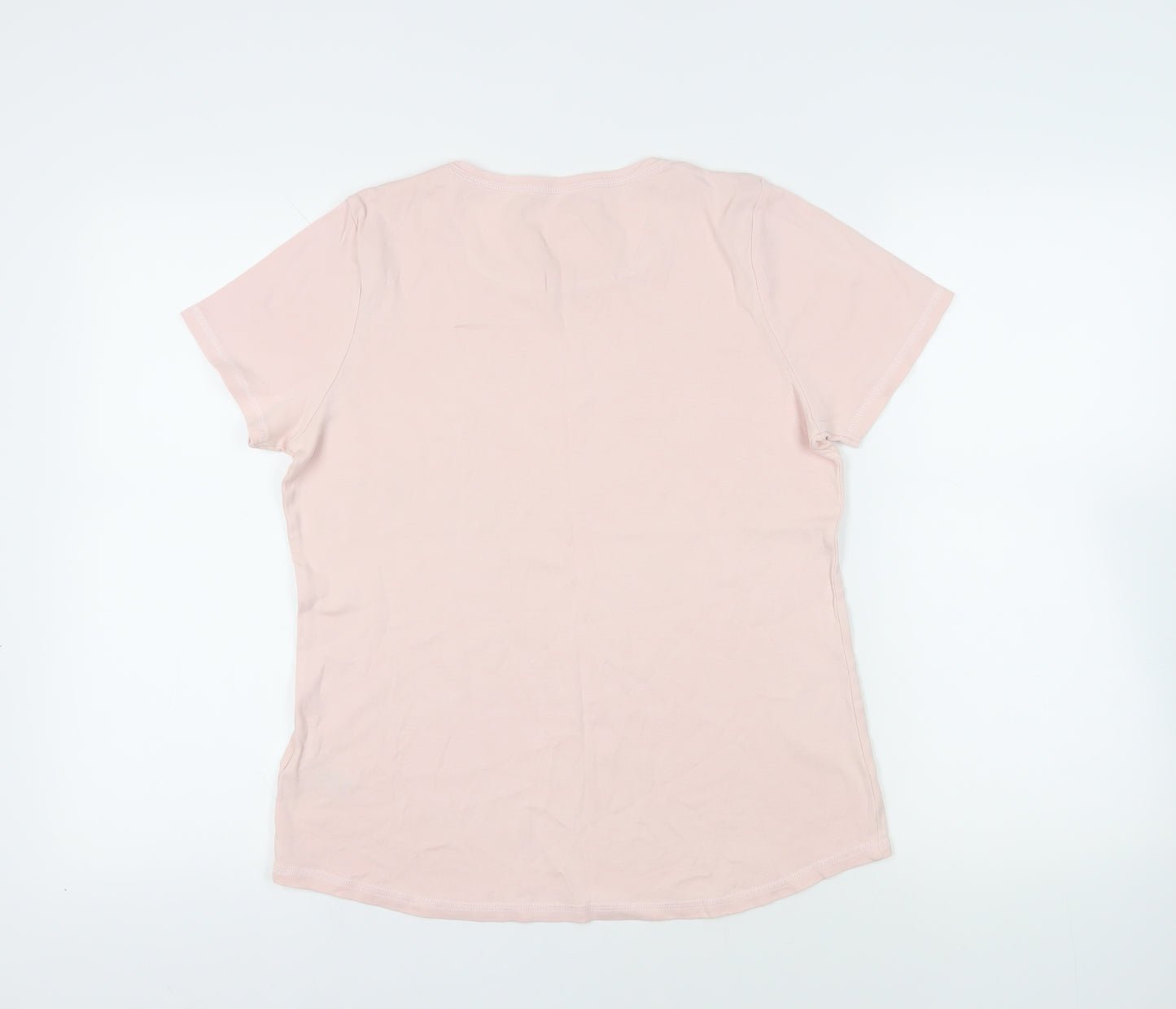 Marks and Spencer Womens Pink Cotton Basic T-Shirt Size 16 Crew Neck