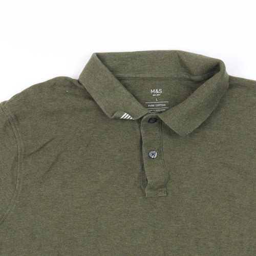 Marks and Spencer Mens Green Cotton Polo Size L Collared