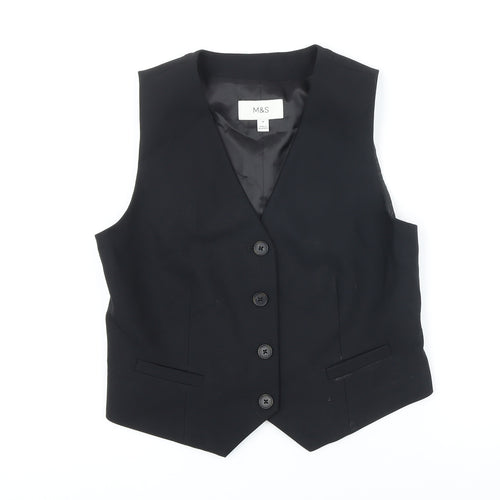 M&S Womens Black Jacket Waistcoat Size 10 Button