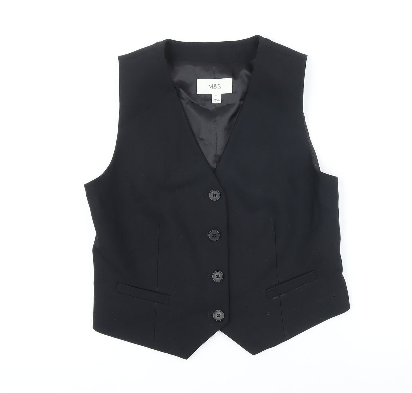 M&S Womens Black Jacket Waistcoat Size 10 Button