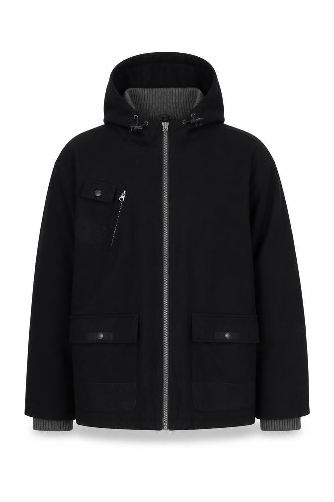 Front view of Lee Cooper men’s black jacket, size XL, zip