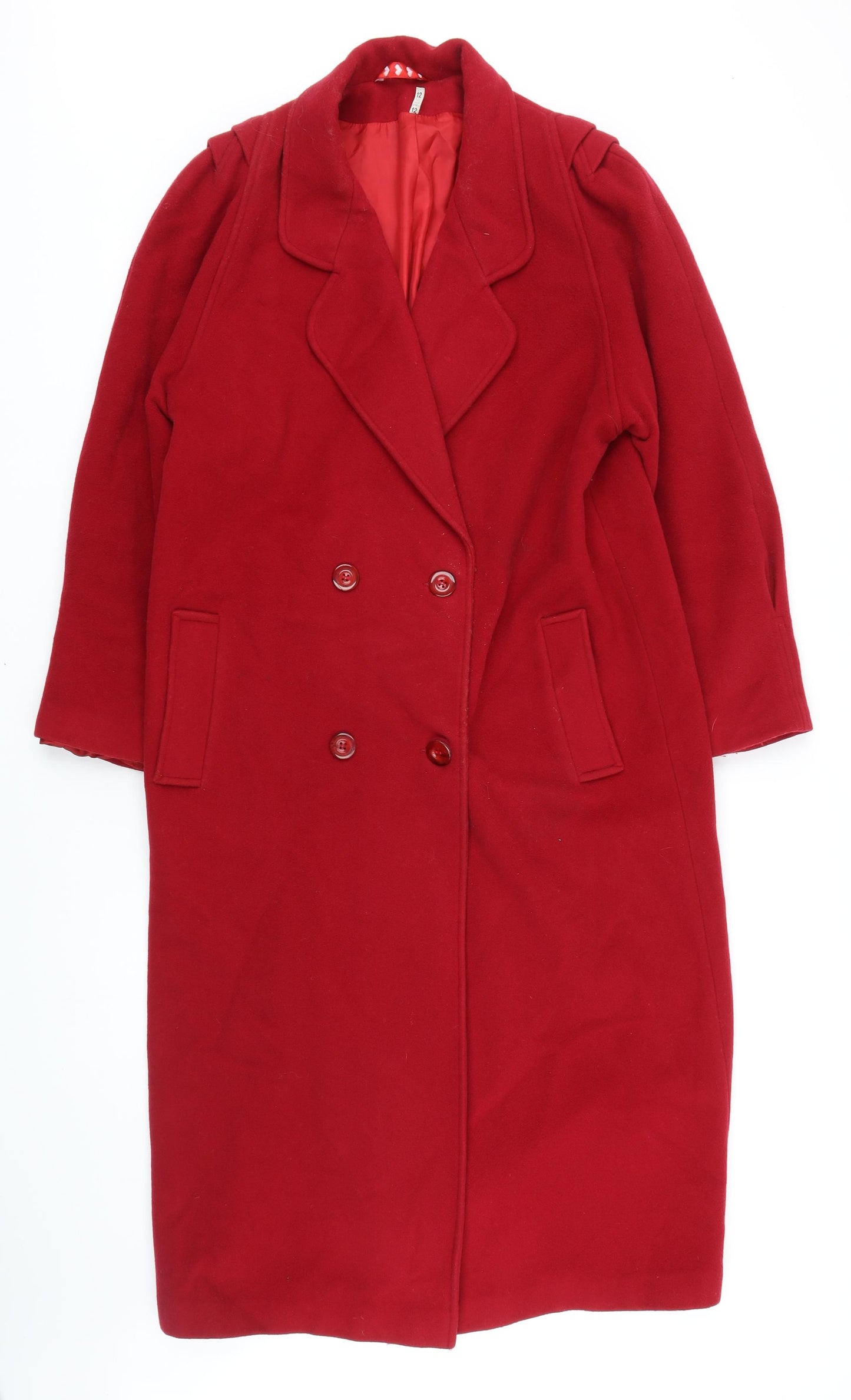 House of Frazer Womens Red Overcoat Coat Size 12 Button