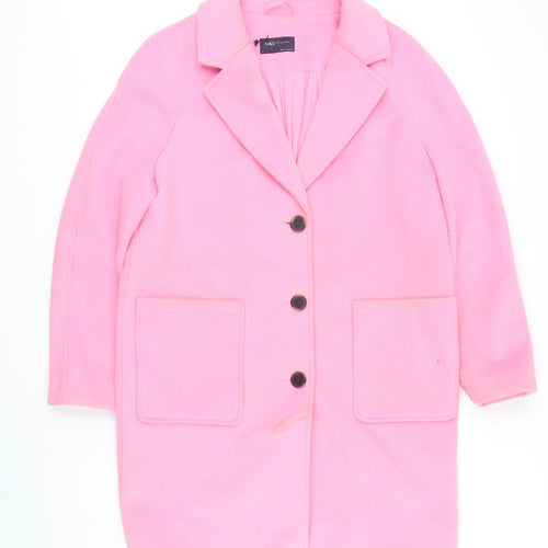 M&S Womens Pink Overcoat Coat Size 14 Button