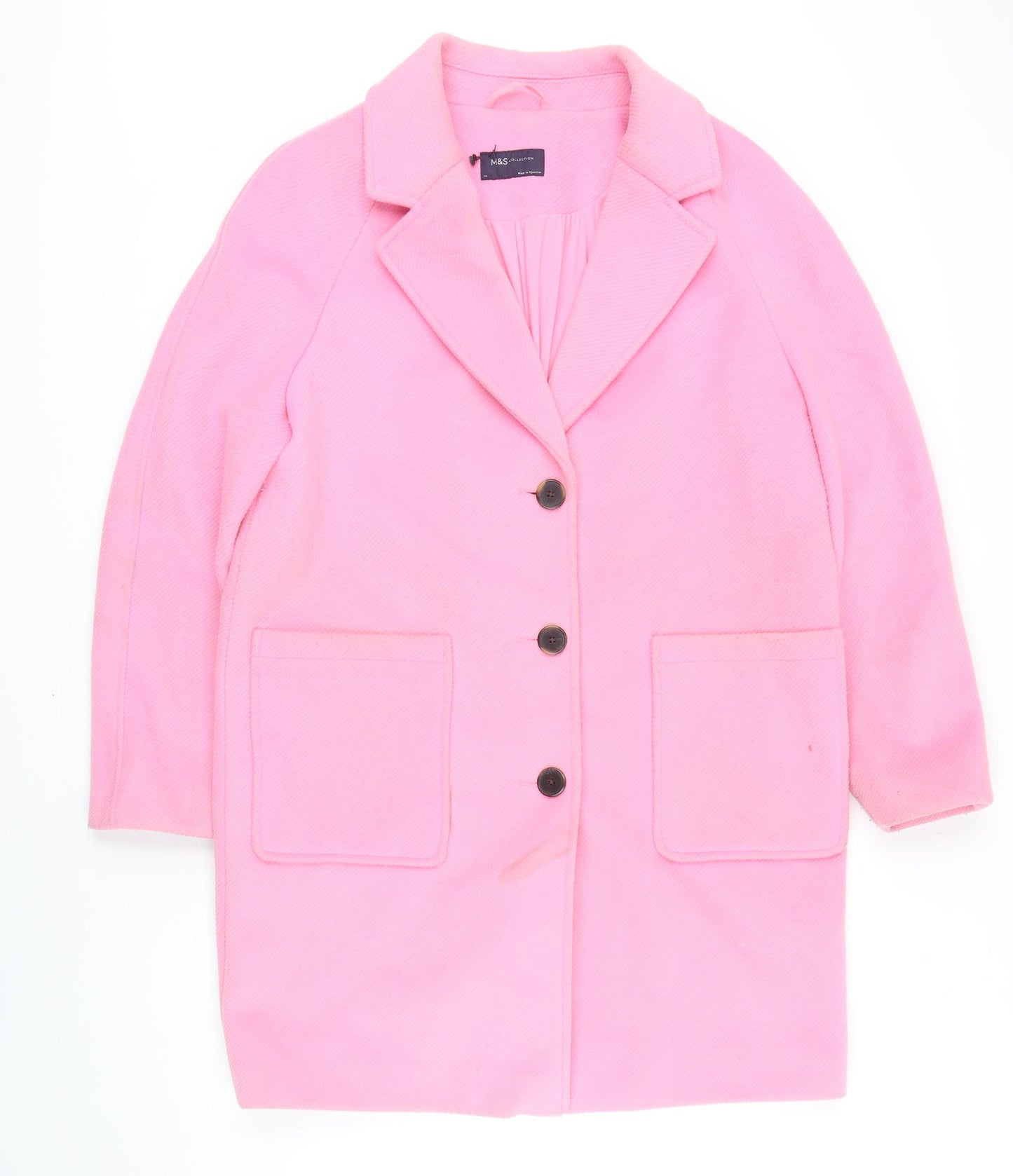 M&S Womens Pink Overcoat Coat Size 14 Button