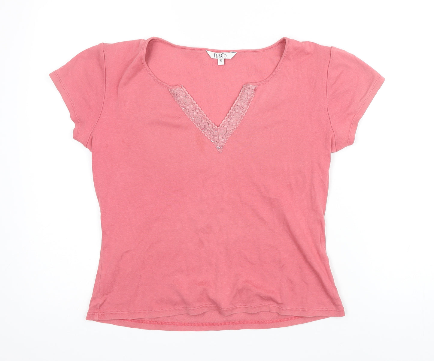 M&Co Womens Pink 100% Cotton Basic T-Shirt Size S Sweetheart