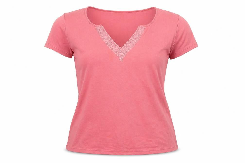 Front view of M&Co women’s pink 100% cotton basic t-shirt, size S, sweetheart