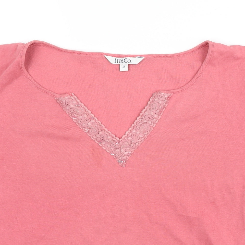 M&Co Womens Pink 100% Cotton Basic T-Shirt Size S Sweetheart