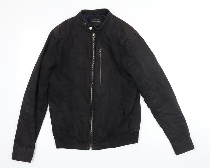 River Island Mens Black Bomber Jacket Jacket One Size Zip