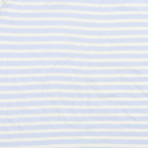 M&S Womens Blue Striped 100% Cotton Basic T-Shirt Size 16 Boat Neck