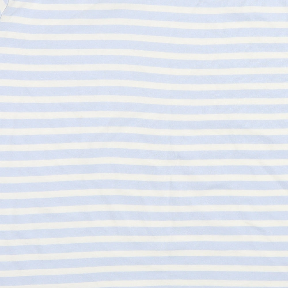 M&S Womens Blue Striped 100% Cotton Basic T-Shirt Size 16 Boat Neck