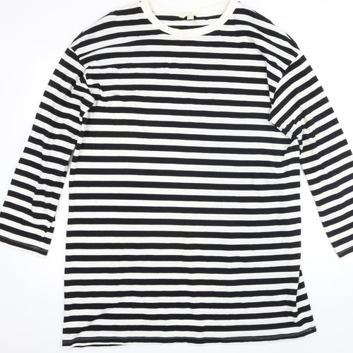 H&M Womens Multicoloured Striped 100% Cotton Basic T-Shirt Size M Boat Neck - Longline