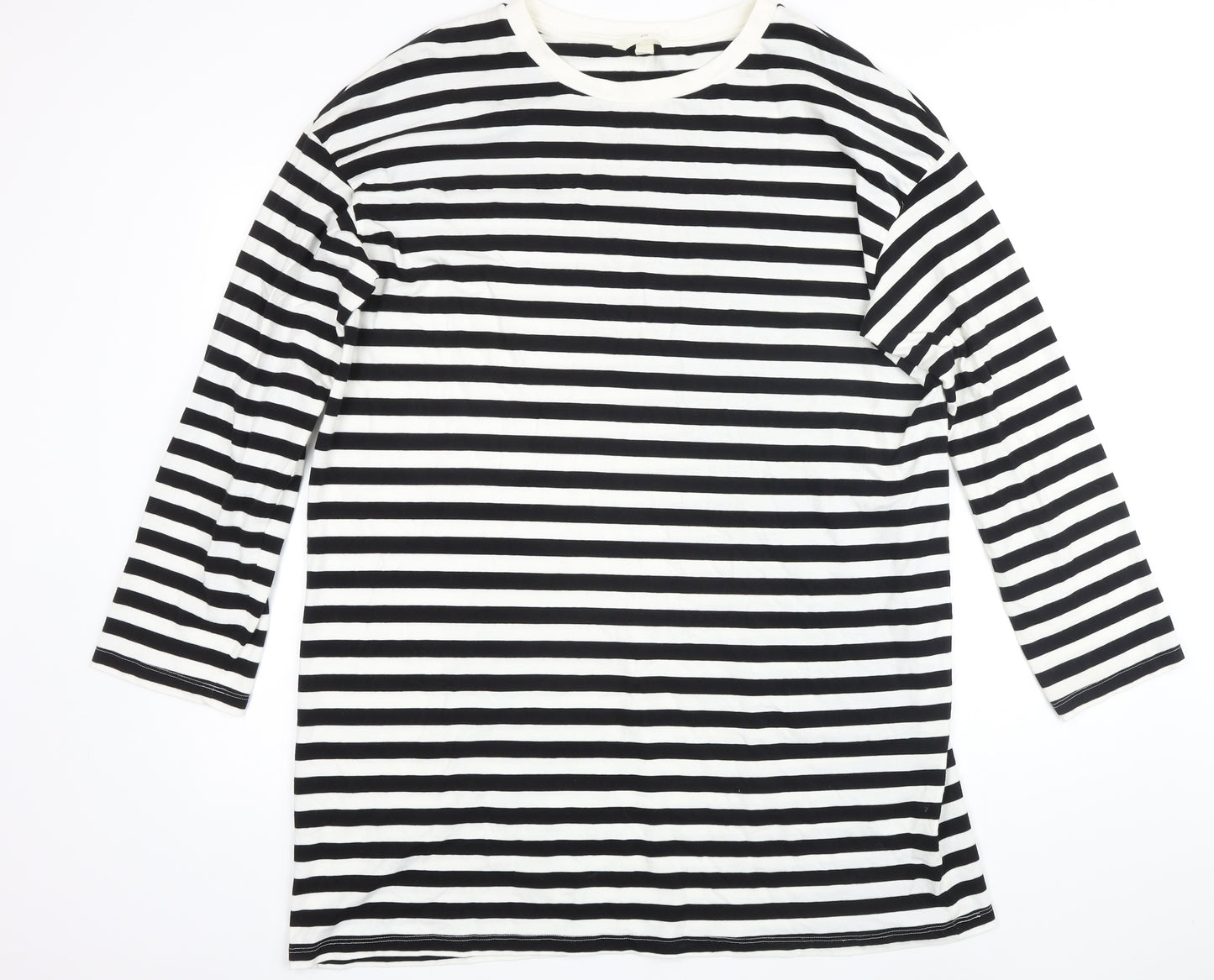 H&M Womens Multicoloured Striped 100% Cotton Basic T-Shirt Size M Boat Neck - Longline