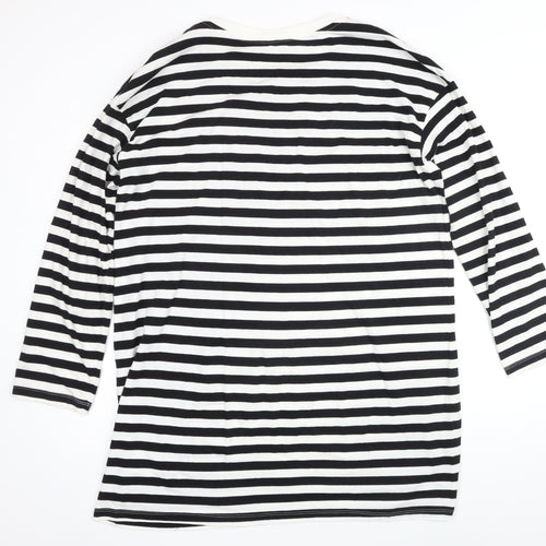 H&M Womens Multicoloured Striped 100% Cotton Basic T-Shirt Size M Boat Neck - Longline