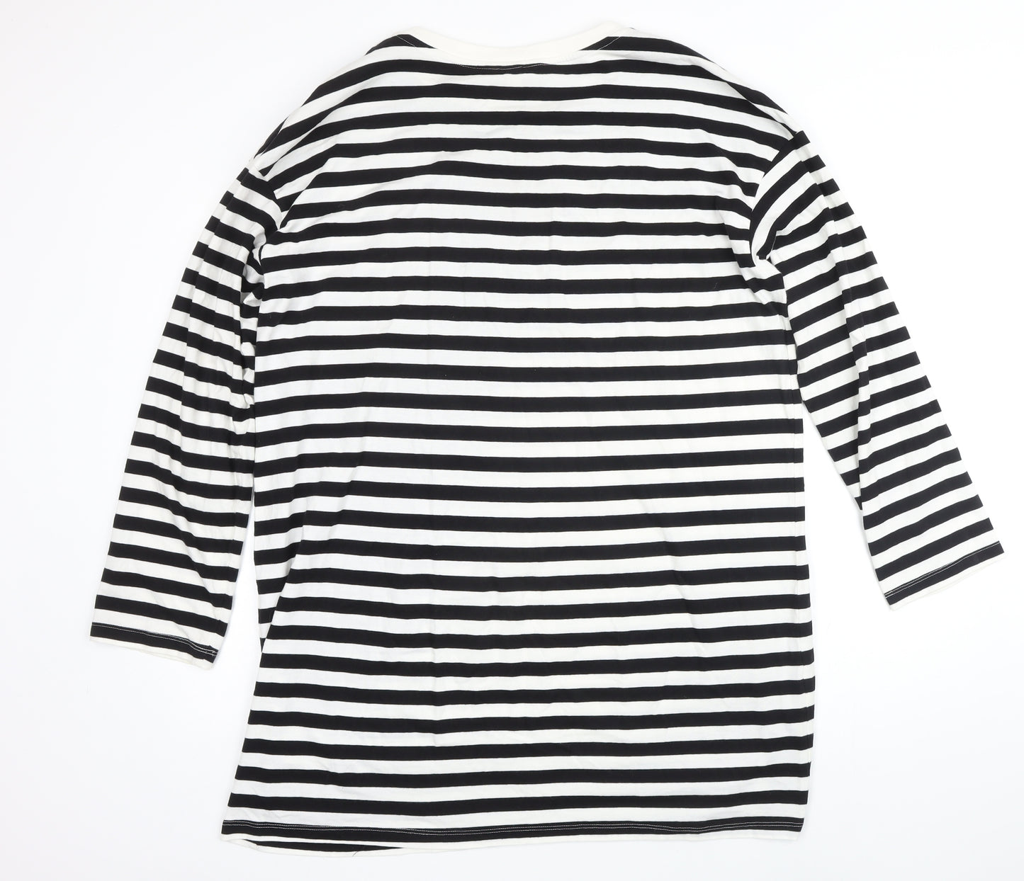 H&M Womens Multicoloured Striped 100% Cotton Basic T-Shirt Size M Boat Neck - Longline