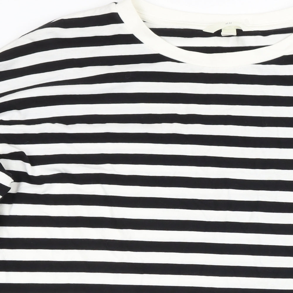 H&M Womens Multicoloured Striped 100% Cotton Basic T-Shirt Size M Boat Neck - Longline