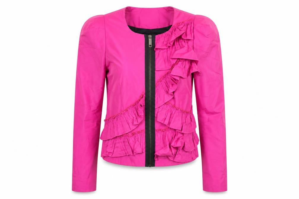 Front view of L'art women’s pink jacket blazer, size UK 8, zip