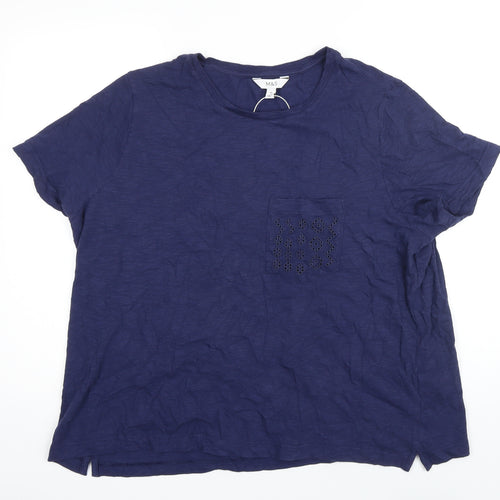 M&S Womens Blue 100% Cotton Basic T-Shirt Size 20 Boat Neck