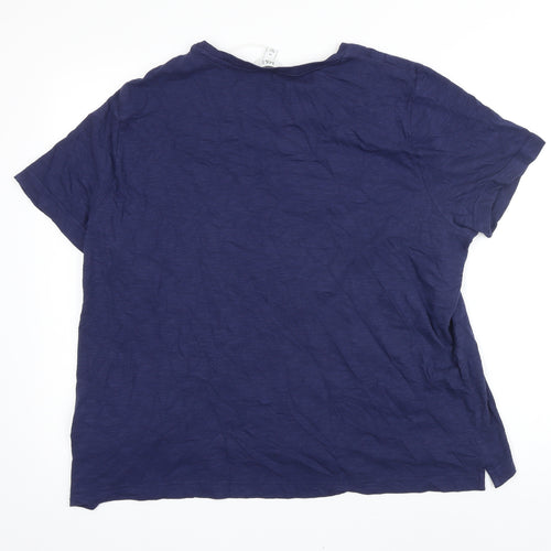 M&S Womens Blue 100% Cotton Basic T-Shirt Size 20 Boat Neck