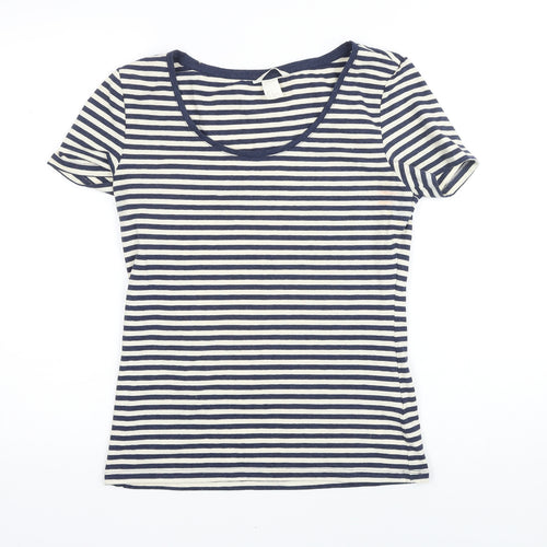 H&M Womens Blue Striped Cotton Basic T-Shirt Size M Scoop Neck