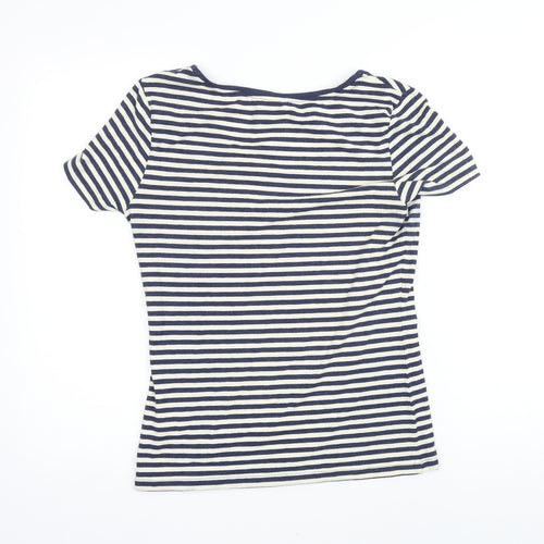 H&M Womens Blue Striped Cotton Basic T-Shirt Size M Scoop Neck