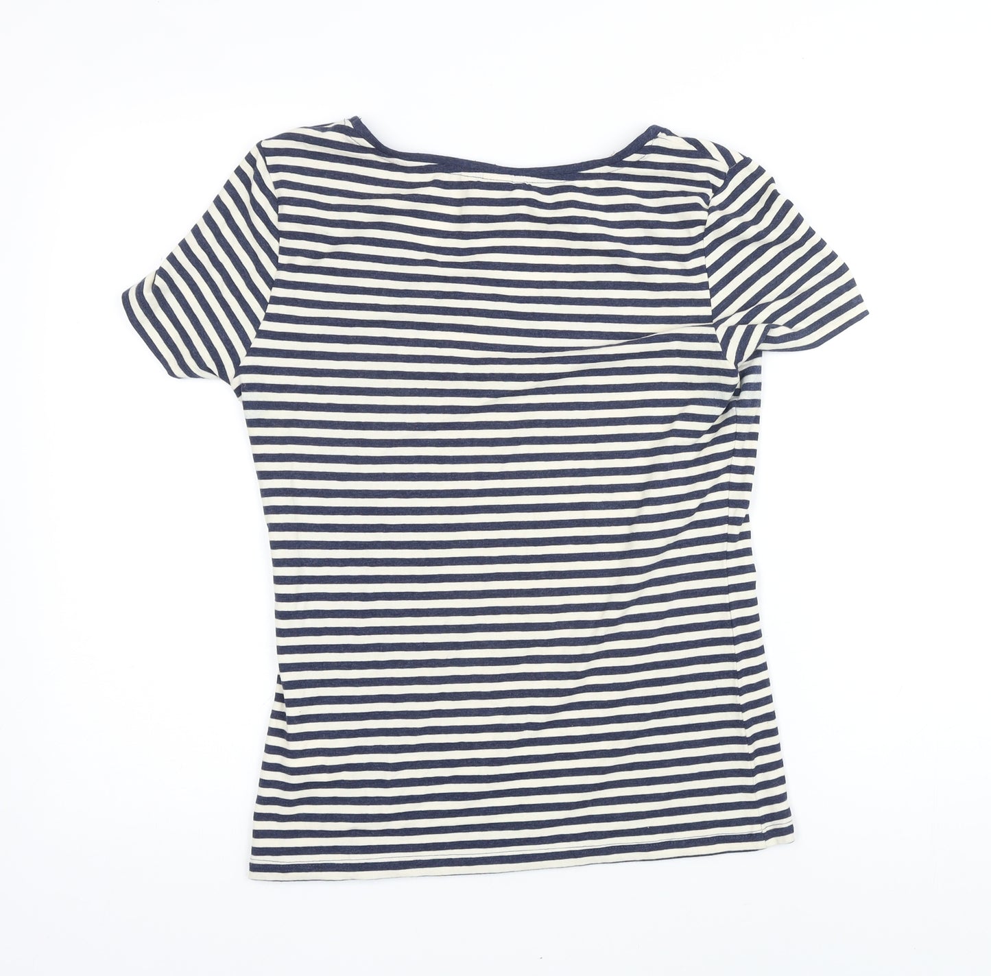 H&M Womens Blue Striped Cotton Basic T-Shirt Size M Scoop Neck