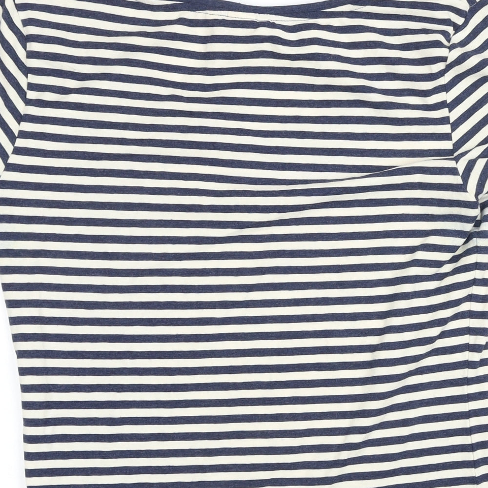 H&M Womens Blue Striped Cotton Basic T-Shirt Size M Scoop Neck