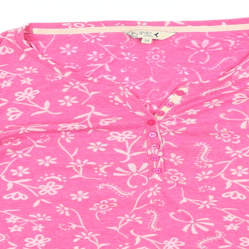 M&Co Womens Pink Floral Polyester Blend Basic T-Shirt Size 20 Sweetheart